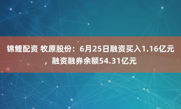 锦鲤配资 牧原股份：6月25日融资买入1.16亿元，融资融券余额54.31亿元